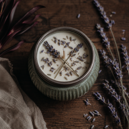 Lavender Protection / Peace Candle styled flat lay