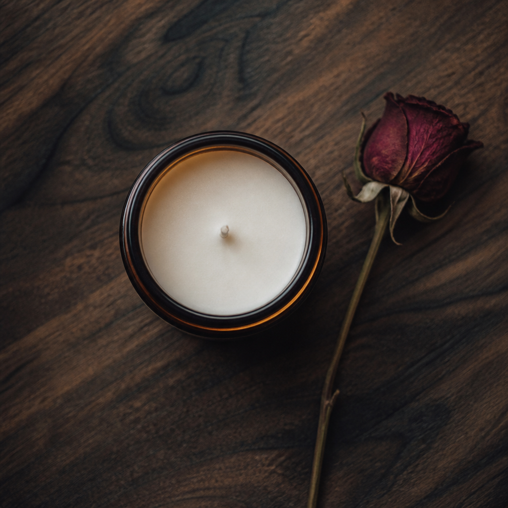 Love / Rose Candle styled flat lay