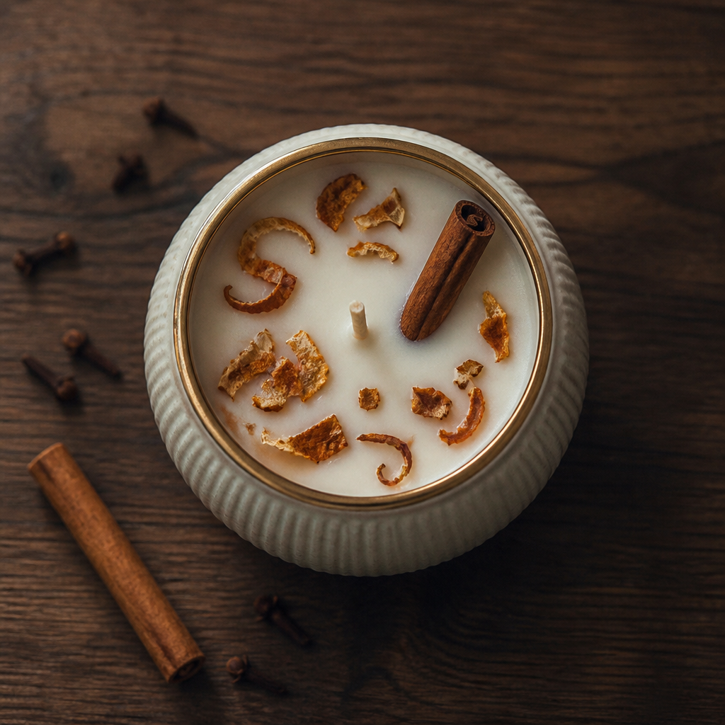 Vanilla Abundance Candle styled flat lay
