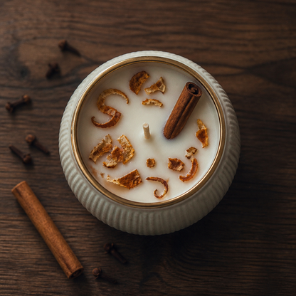 Vanilla Abundance Candle styled flat lay